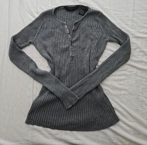 Norma Kamali Charcoal Ribbed Long Sleeve Top